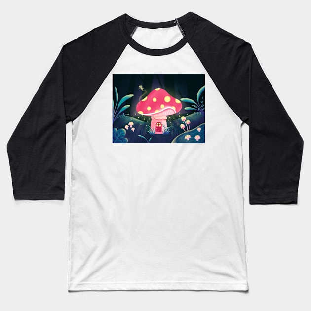 Mushroom House in a Magical World Baseball T-Shirt by lisanisafazrin